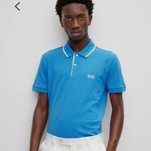 Hugo Boss Cotton-Piqué Short Sleeve Polo Shirt With Embroidered Logo Blue Large